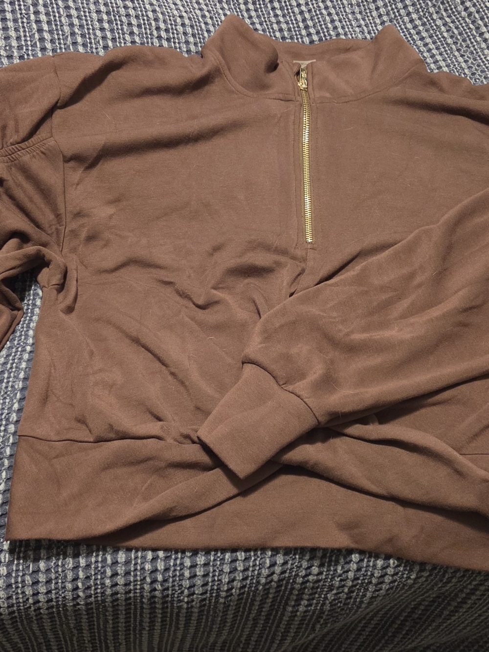 Women's Brown Half-Zip Pullover with Gold Zipper